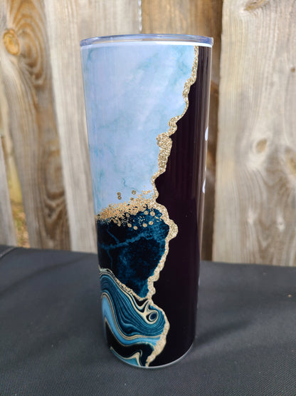 Black Marble Personalized Skinny Tumbler - FAUX Glitter