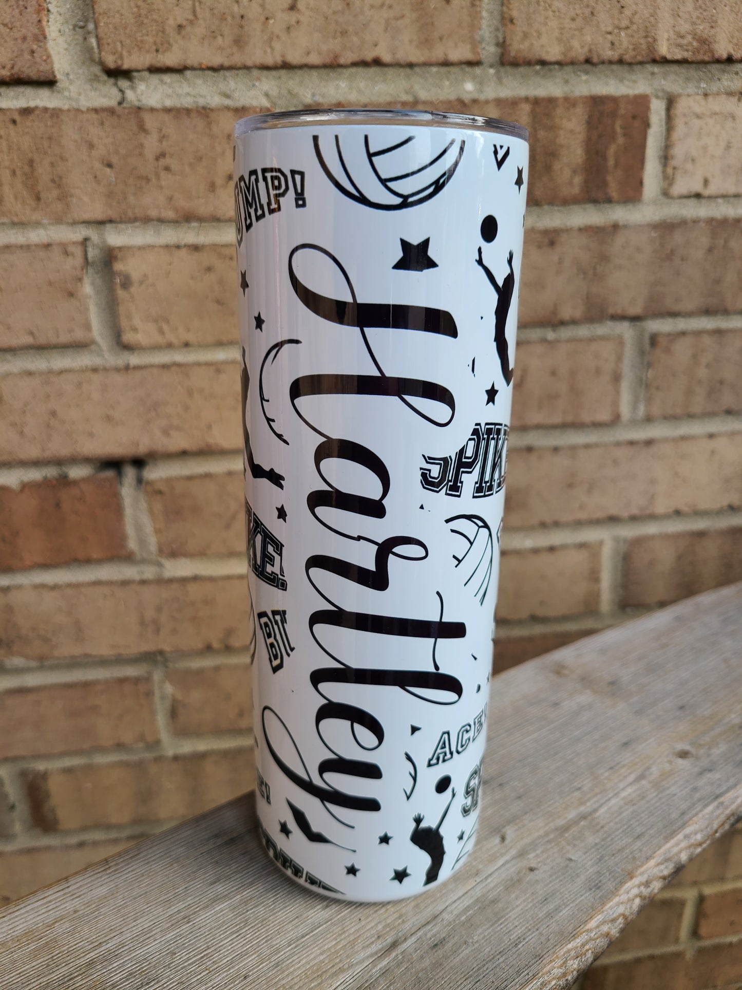 Personalized Volleyball Black and White 20 oz Skinny Tumbler