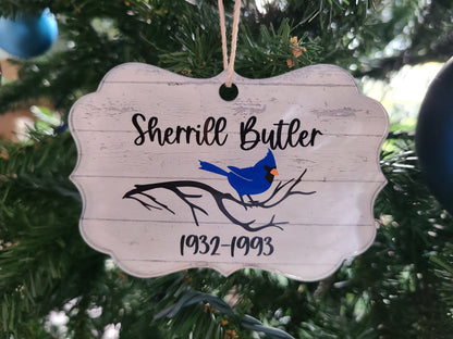 Blue Bird In Memory of Loved One Christmas Ornament