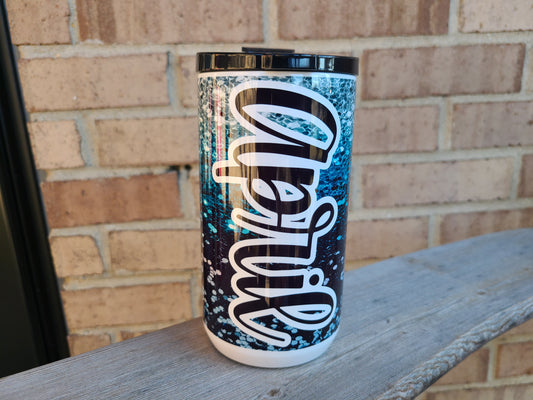 Teal and Black FAUX Glitter Personalized 4 in 1 Can Cooler