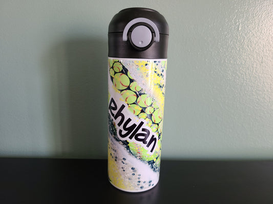 Personalized Softball Swirl Water Bottle - 12 oz Flip Top Water Bottle with Straw