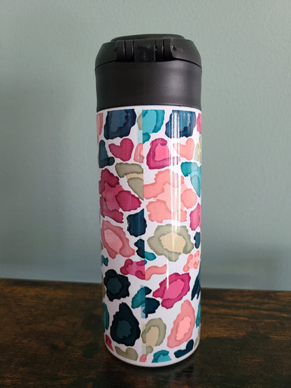 Personalized Colorful Leopard Water Bottle - 12 oz Flip Top Water Bottle with Straw