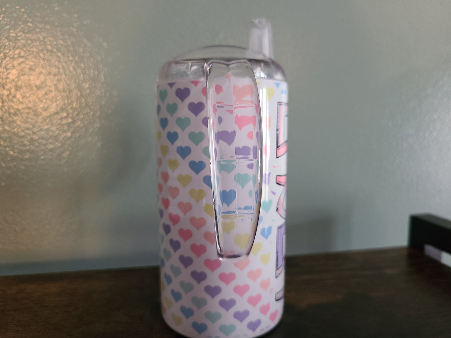 Pastel Rainbow Hearts Personalized Sippy Cup with Bonus Lid