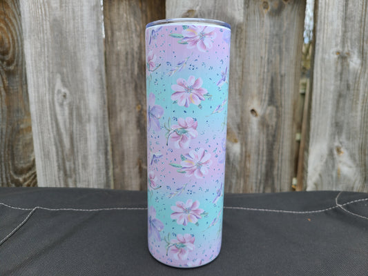 Purple and Mint Floral Skinny Tumbler