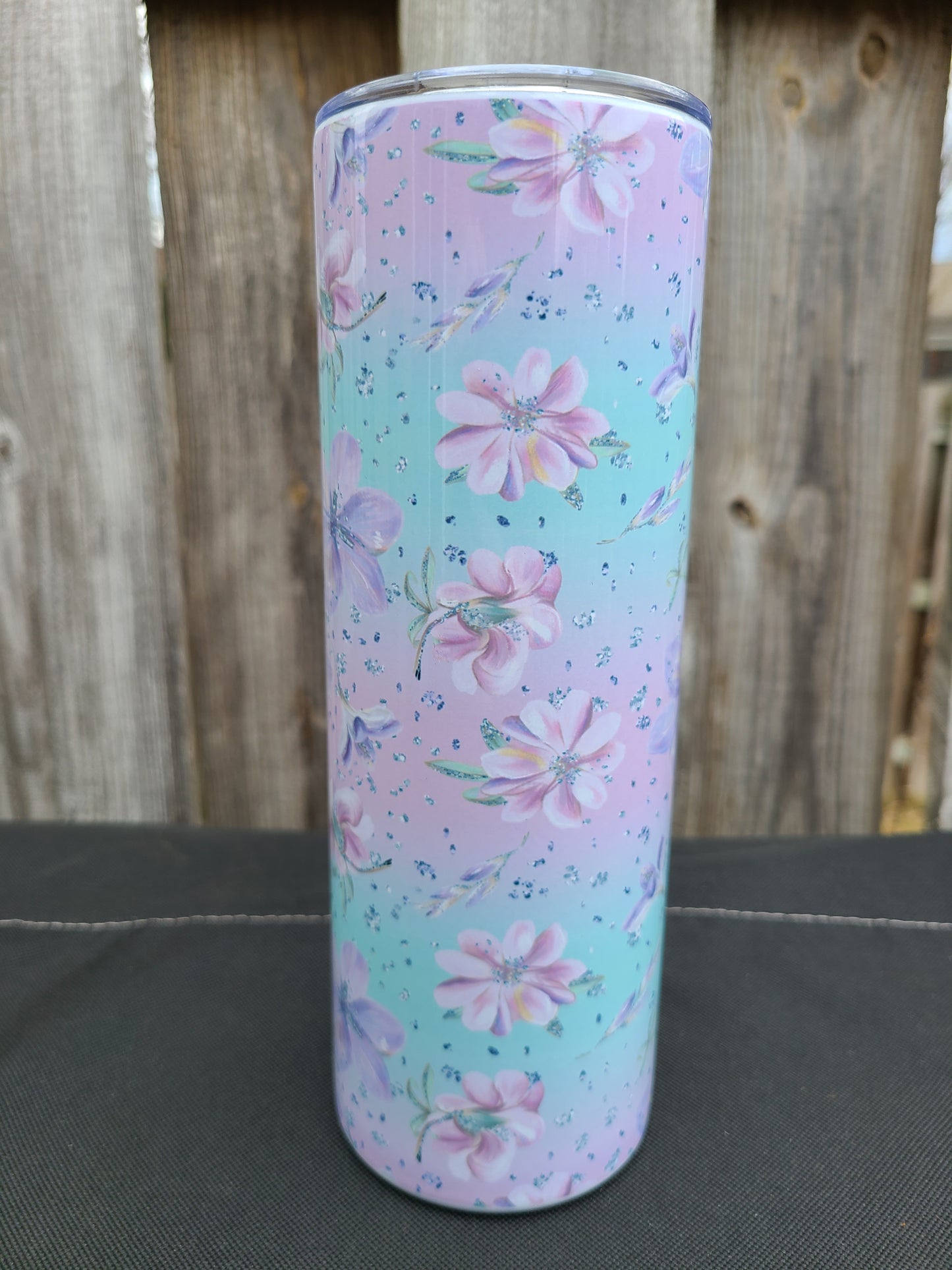Purple and Mint Floral Skinny Tumbler