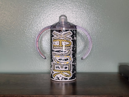 Black and Yellow Personalized Sippy Cup with Bonus Lid