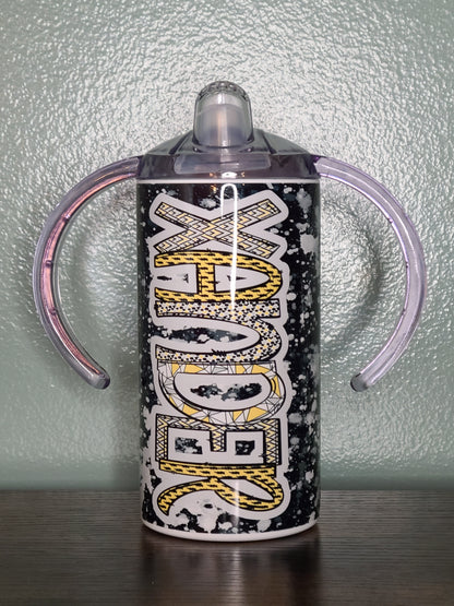 Black and Yellow Personalized Sippy Cup with Bonus Lid