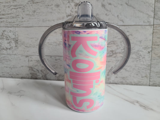 Pink Tie Dye Personalized Sippy Cup with Bonus Lid