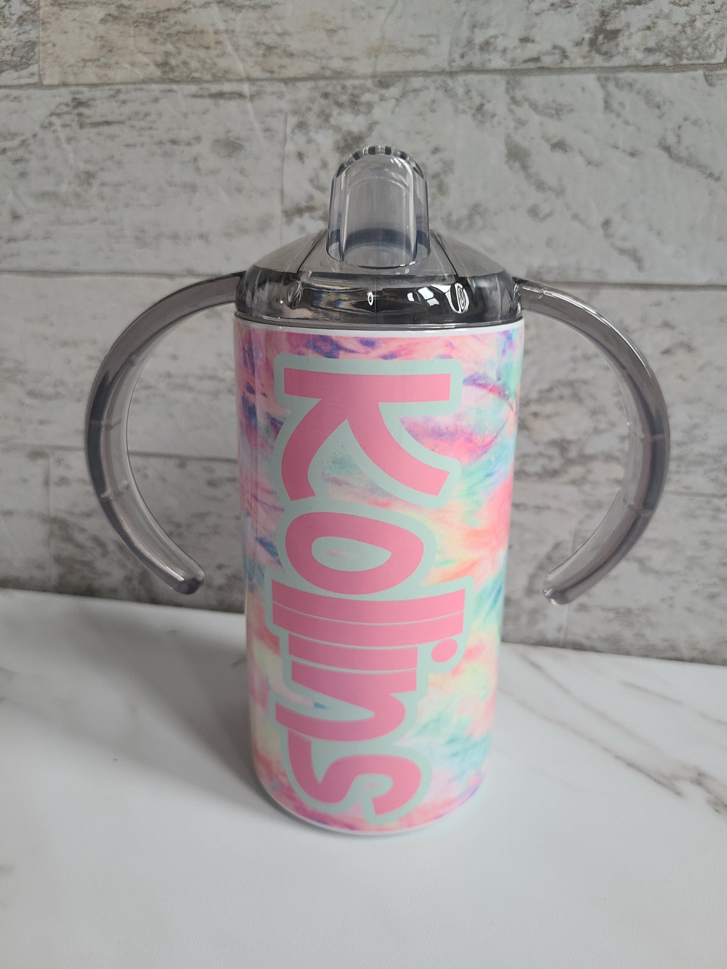 Pink Tie Dye Personalized Sippy Cup with Bonus Lid