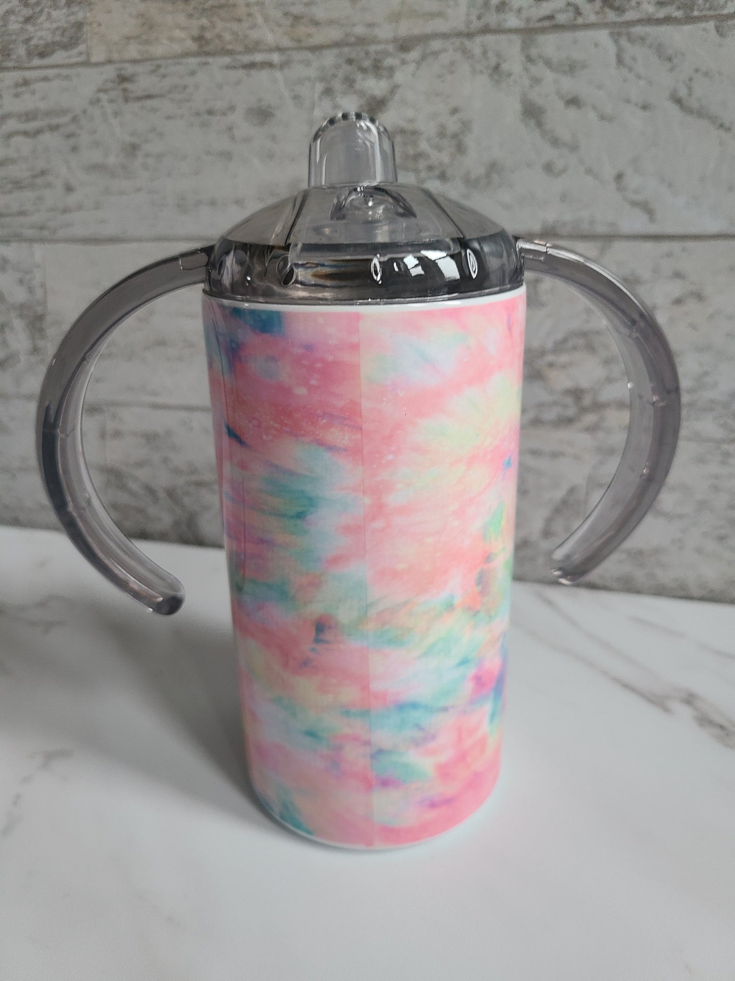 Pink Tie Dye Personalized Sippy Cup with Bonus Lid