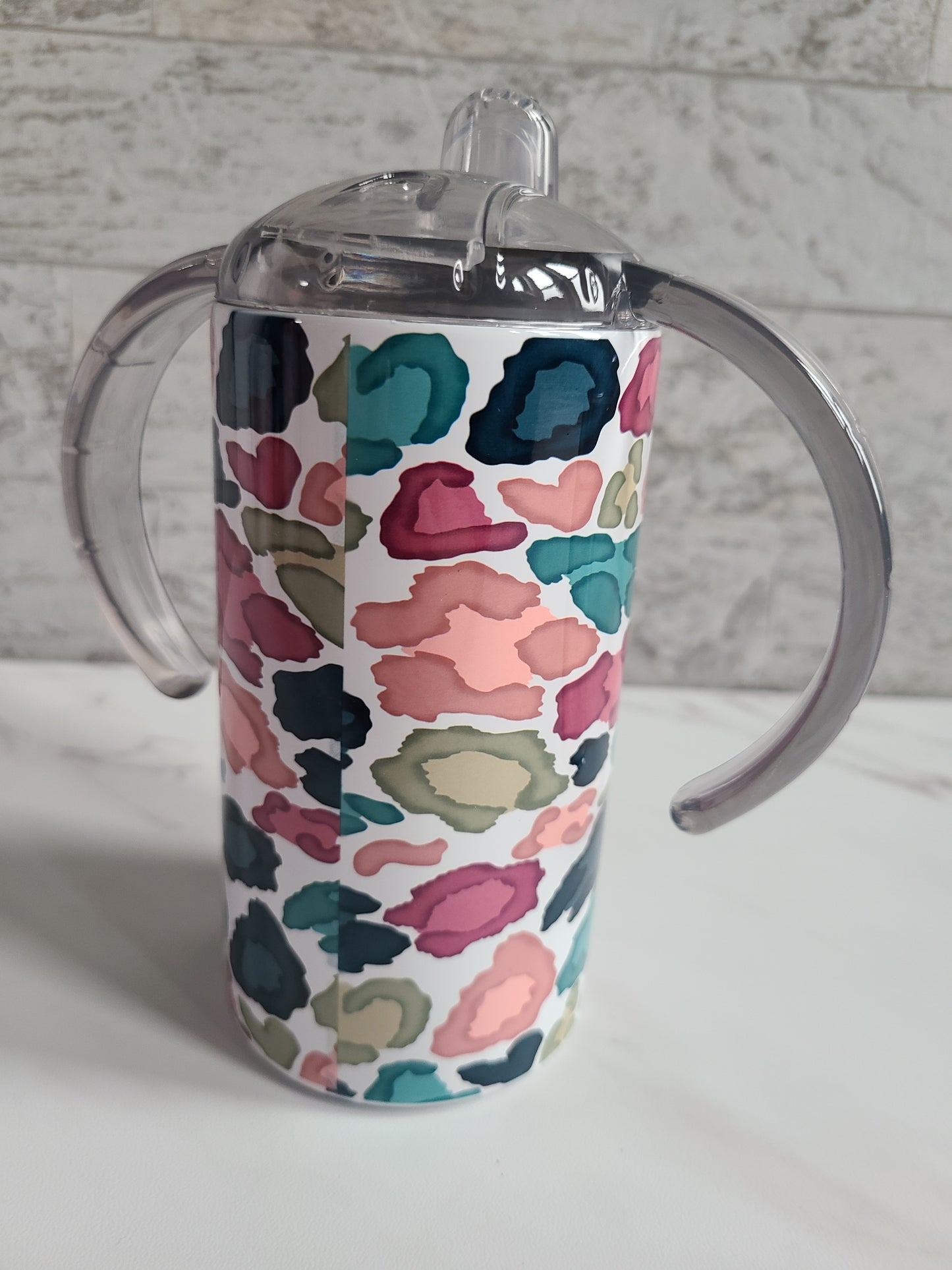 Colorful Leopard Personalized Sippy Cup with Bonus Lid
