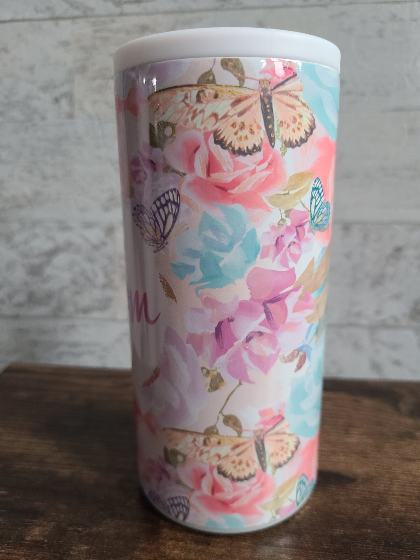 Flowers and Butterflies Personalized Skinny Can Cooler