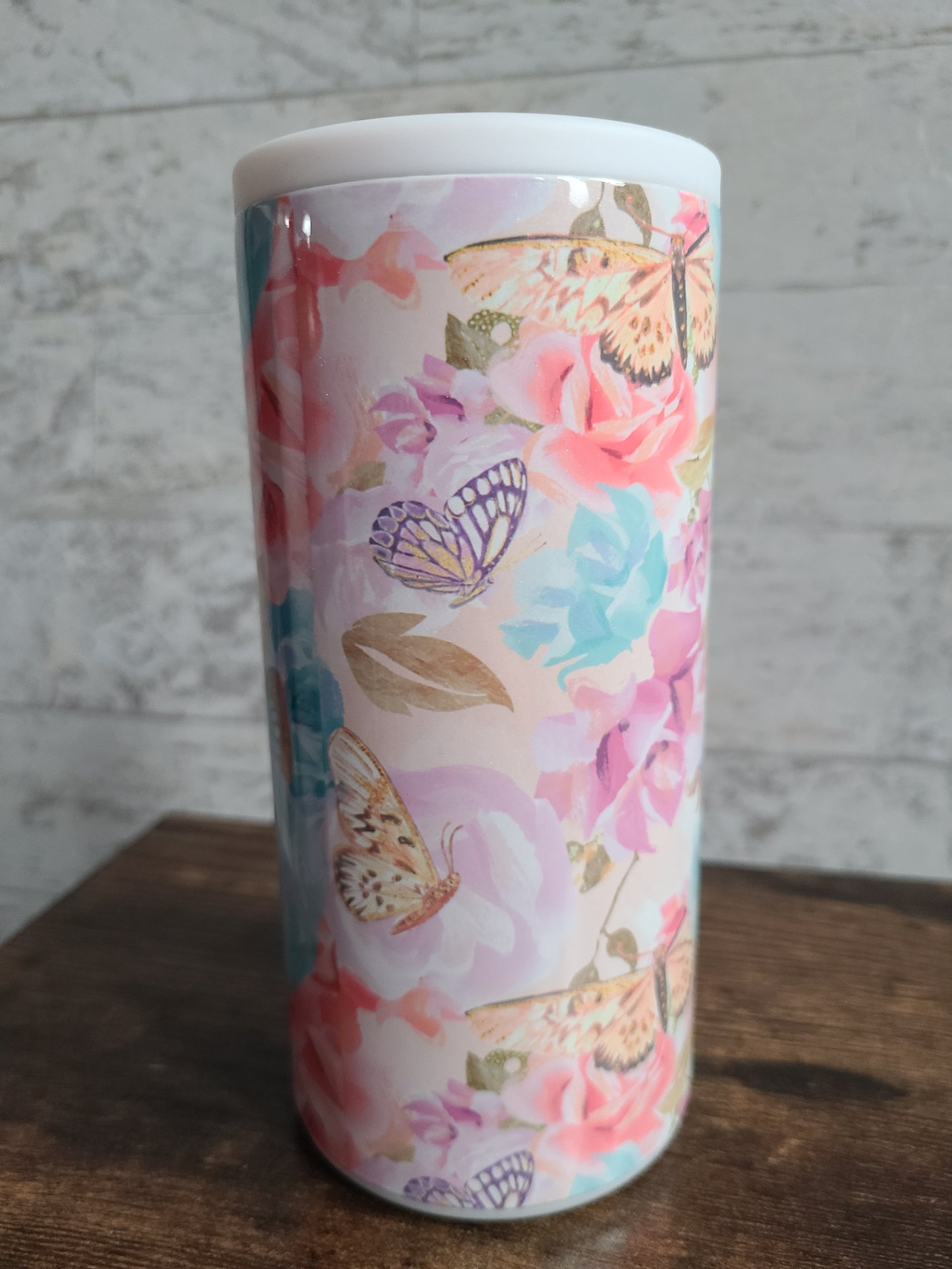 Flowers and Butterflies Personalized Skinny Can Cooler