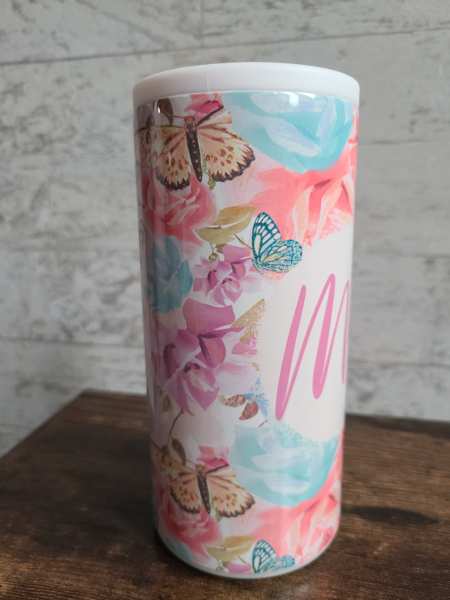 Flowers and Butterflies Personalized Skinny Can Cooler
