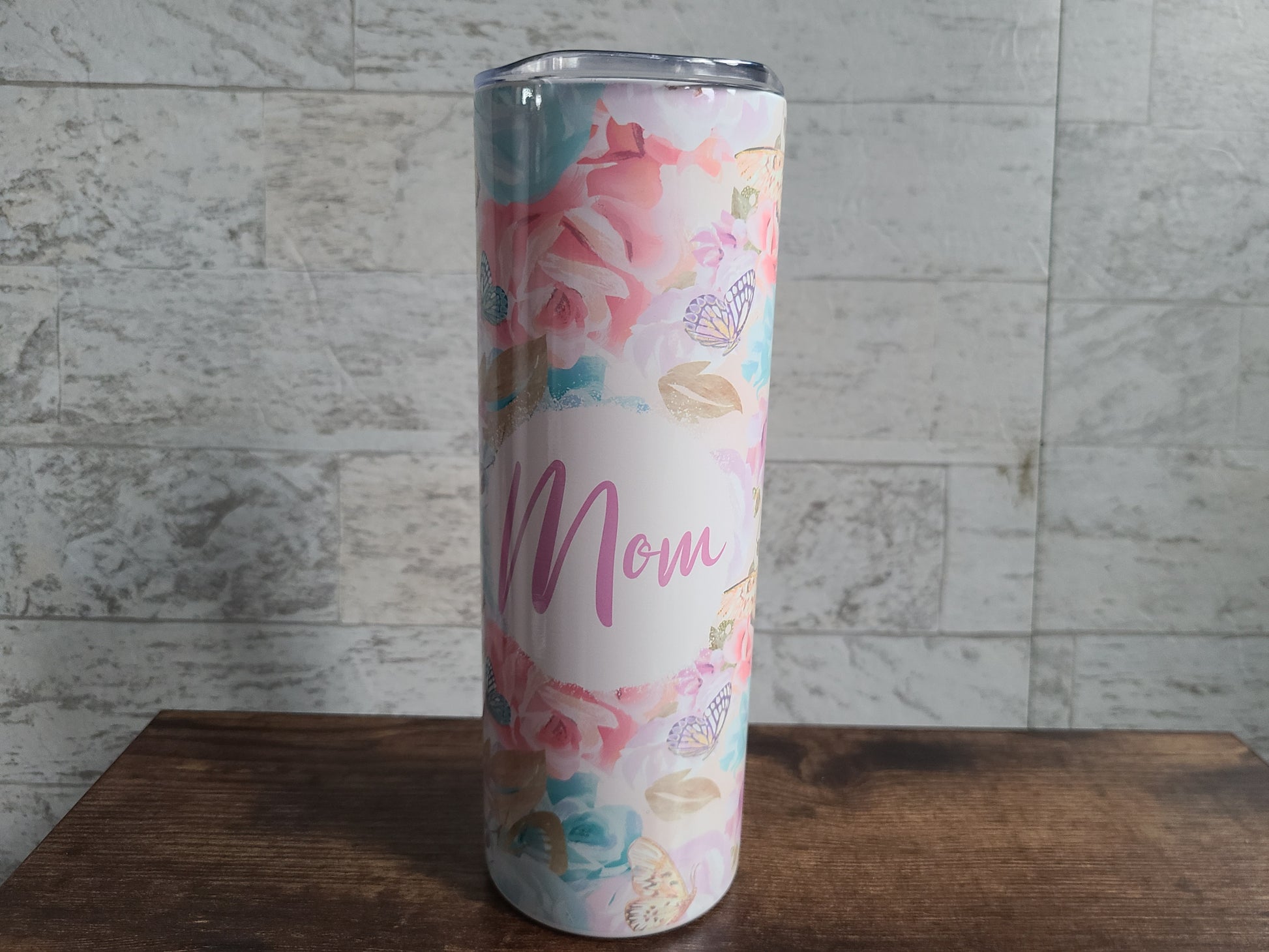 Mom Navy Floral Personalized - 20oz Skinny Stainless Steel Tumbler