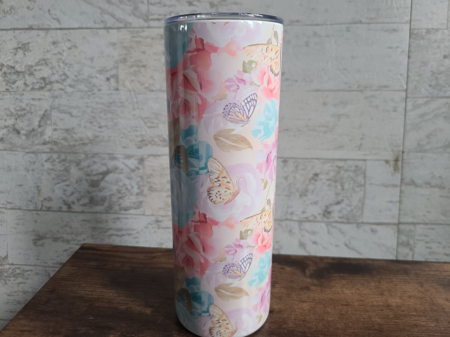 Personalized Butterflies and Flowers Skinny Tumbler