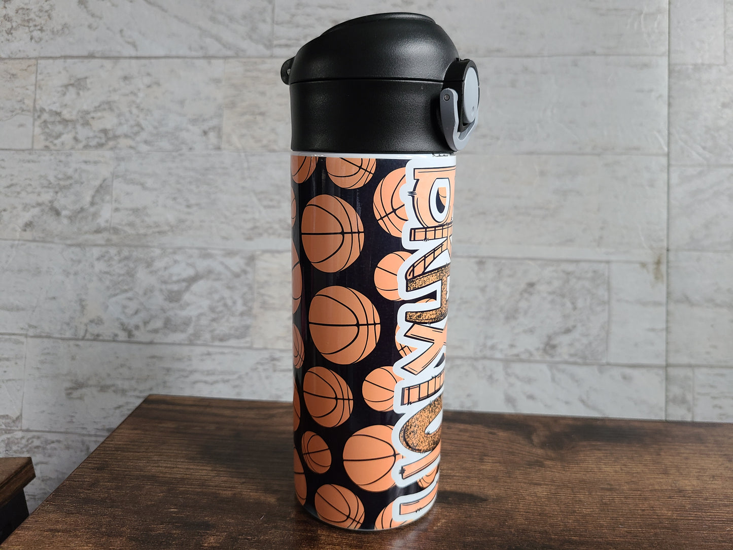 Personalized Basketball Water Bottle - 12 oz Flip Top Water Bottle with Straw