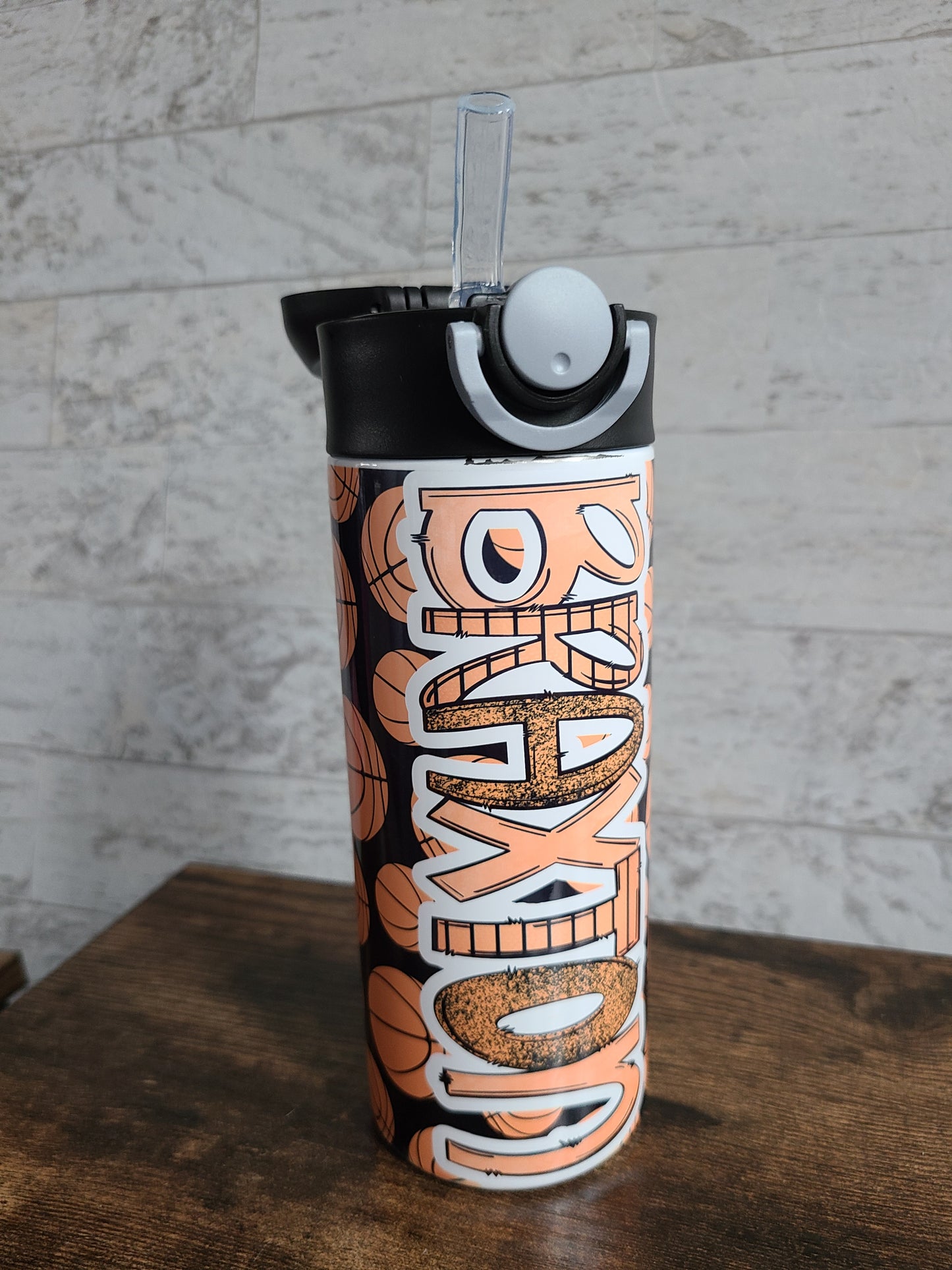 Personalized Basketball Water Bottle - 12 oz Flip Top Water Bottle with Straw