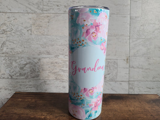 Pink and Blue Floral Tumbler with Personalization