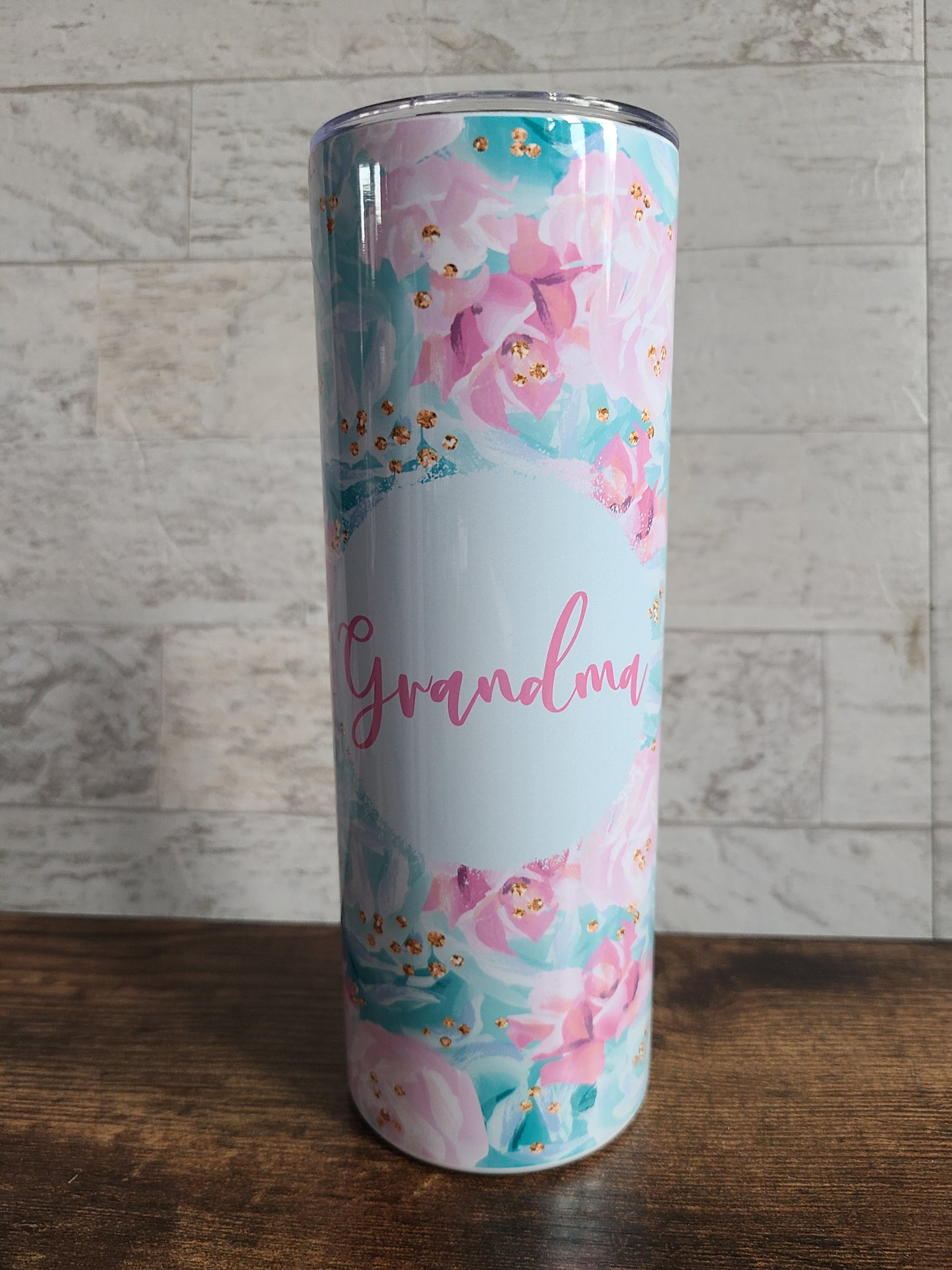 Pink and Blue Floral Tumbler with Personalization