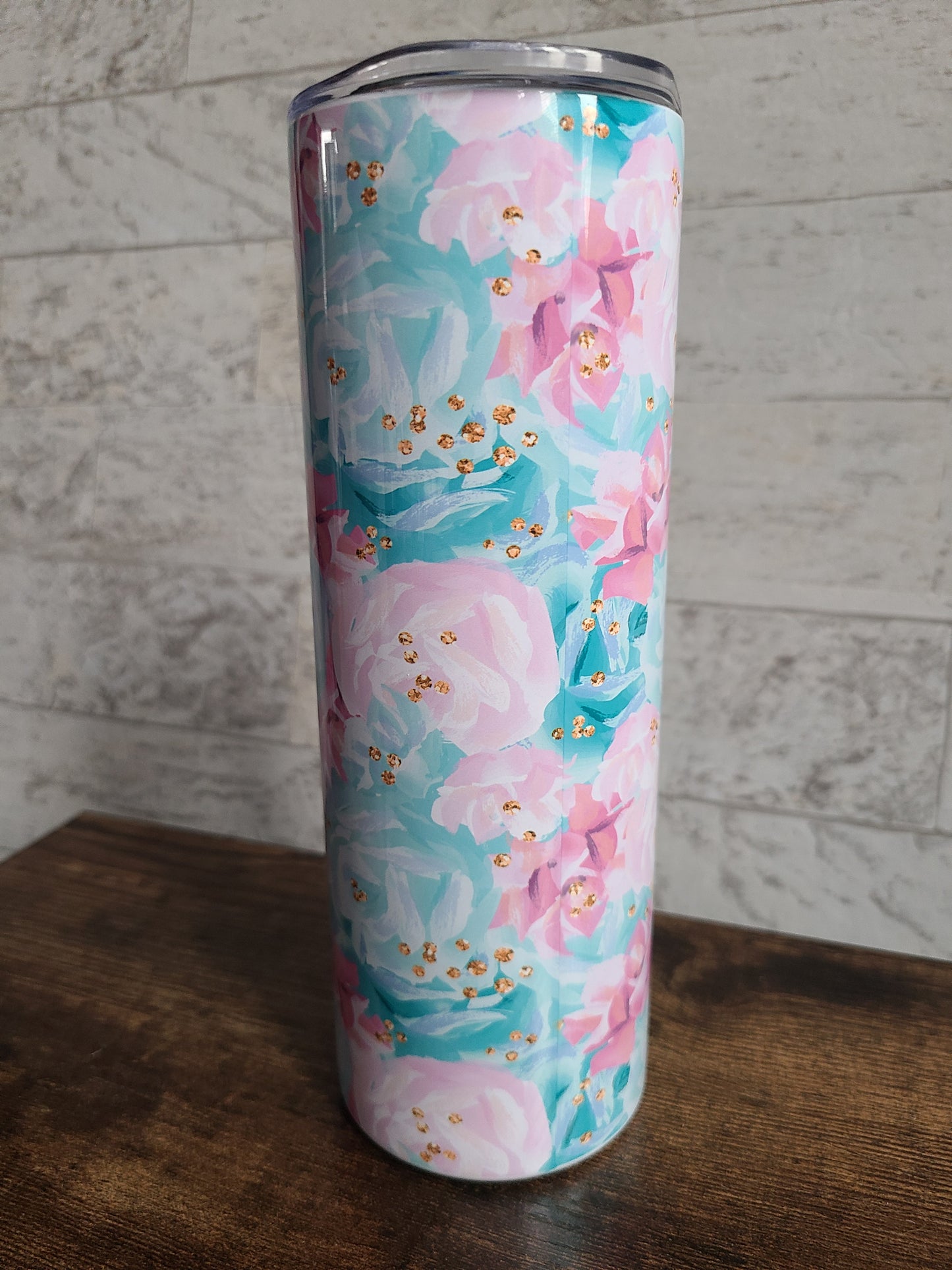 Pink and Blue Floral Tumbler with Personalization