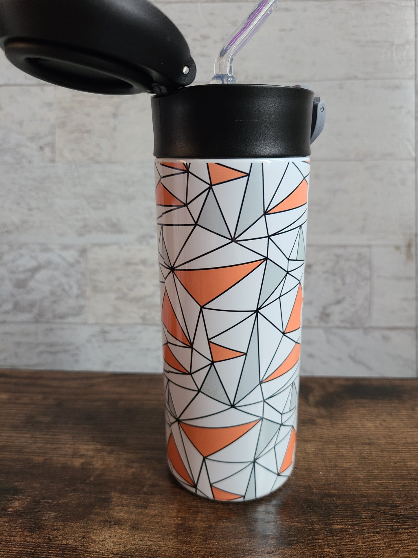 Personalized Orange & Black Water Bottle - 12 oz Flip Top Water Bottle with Straw