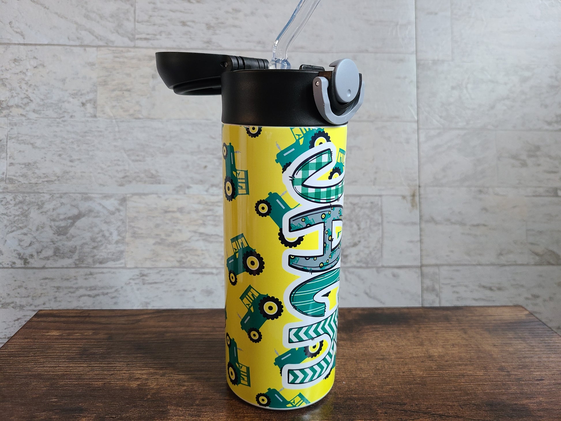 Personalised Water Bottle with Flip Top Straw 800ml Kids School T