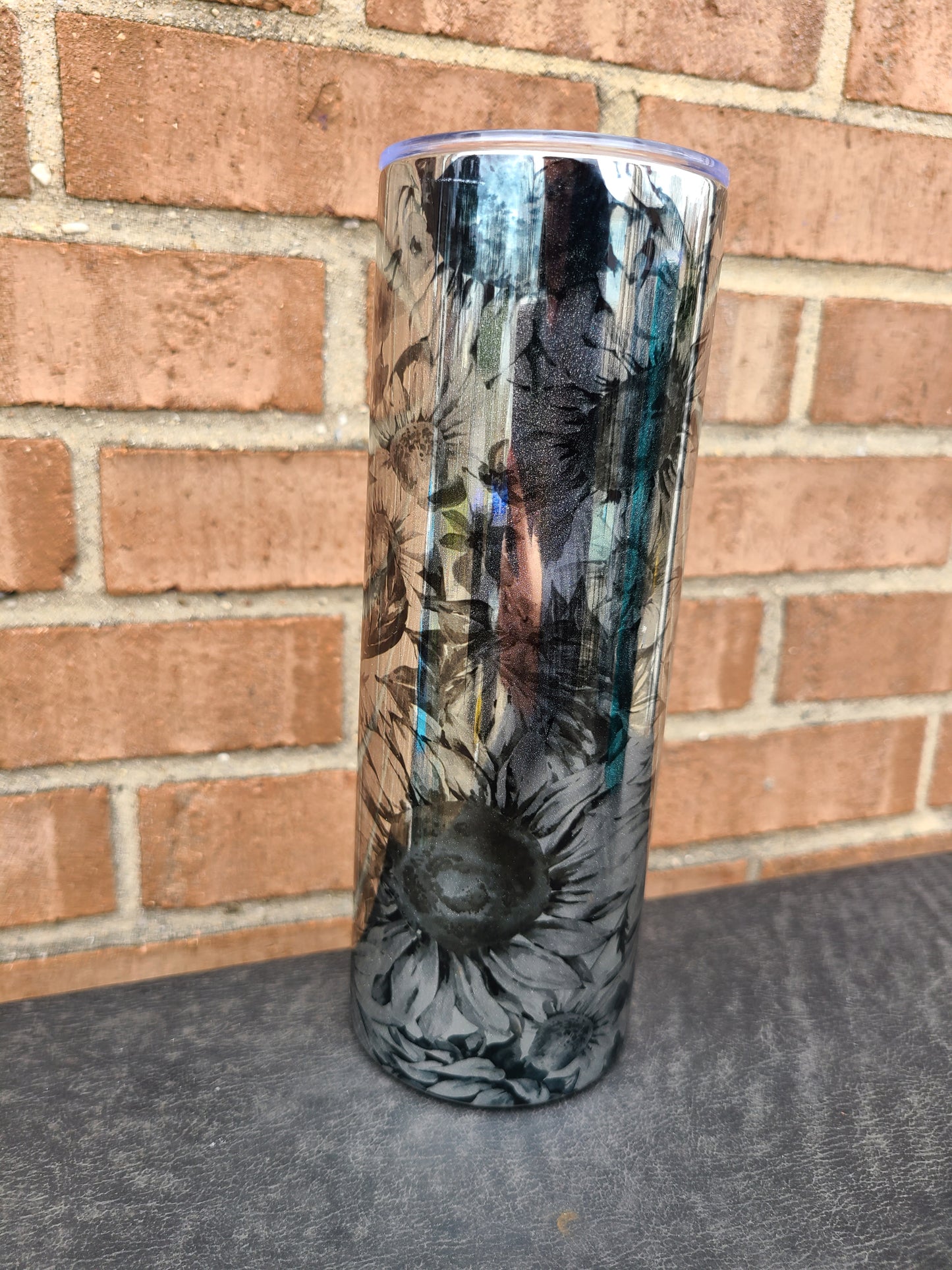 Reflective Silver Flower Skinny Tumbler