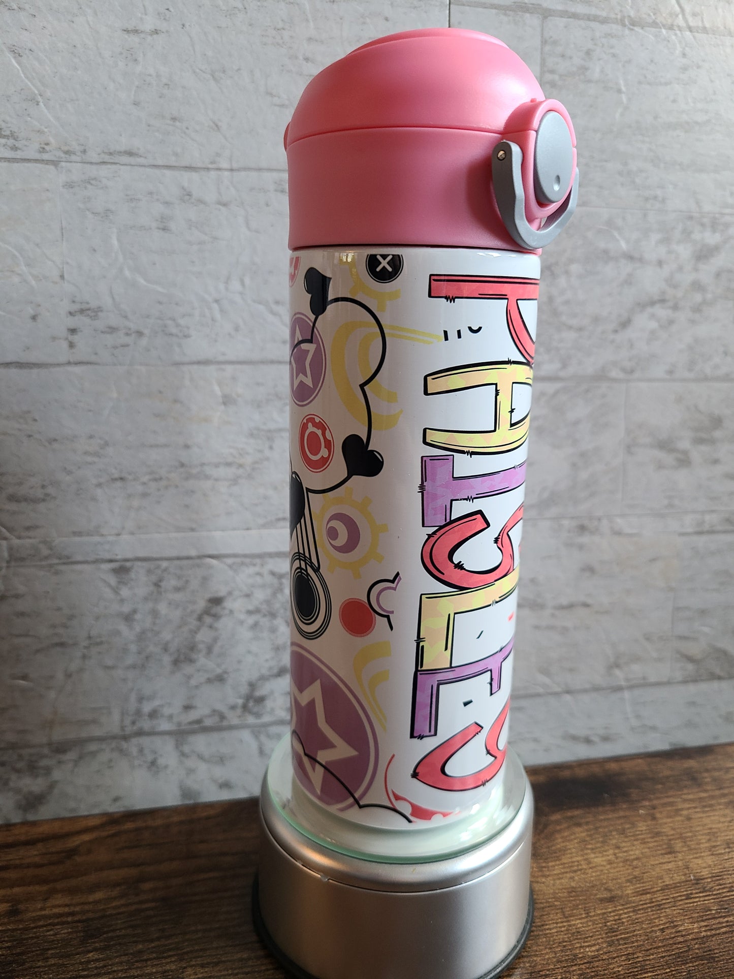 Personalized Pop of Pink Water Bottle - 12 oz Flip Top Water Bottle with Straw