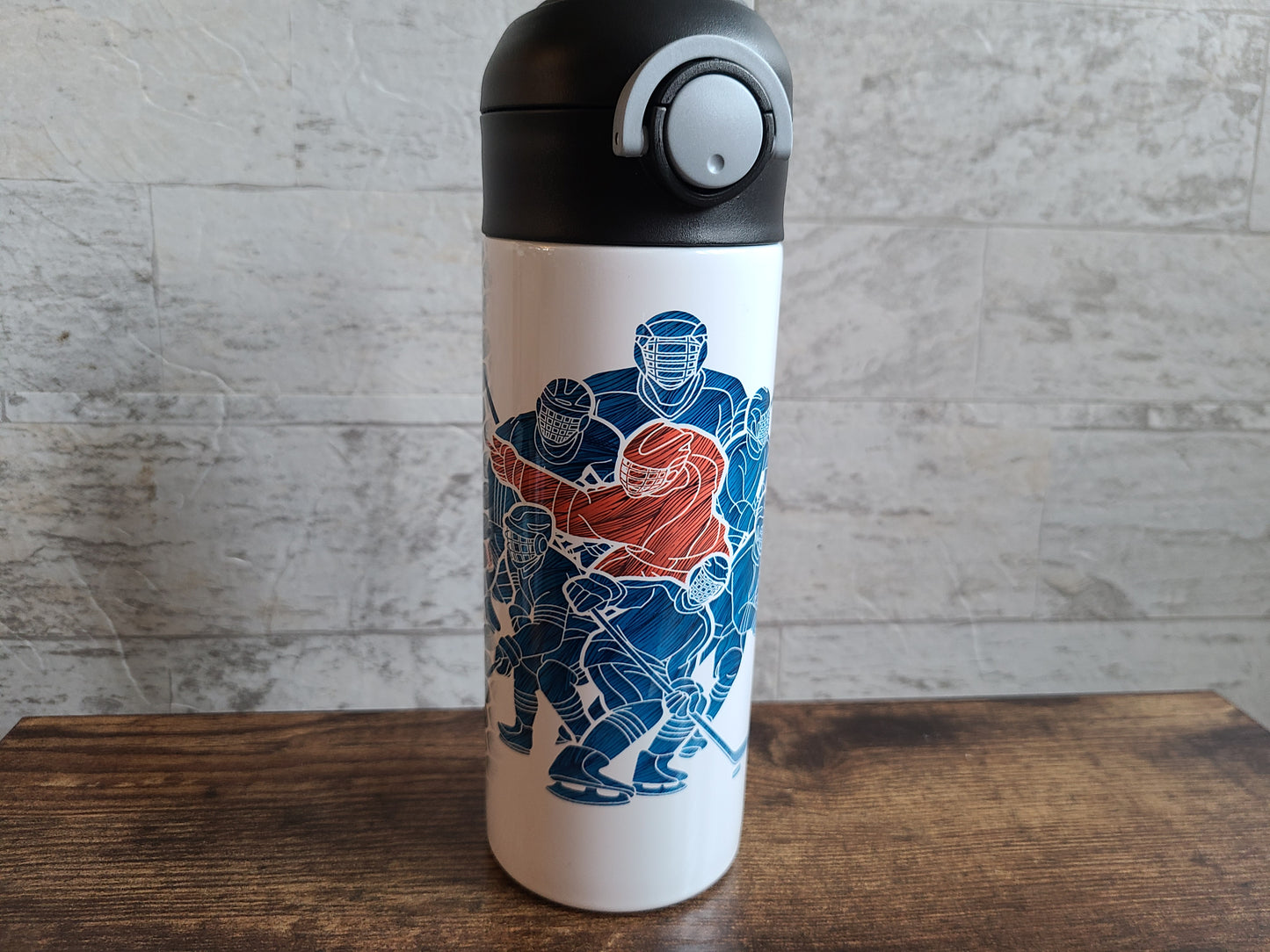 Personalized Hockey Water Bottle - 12 oz Flip Top Water Bottle with Straw