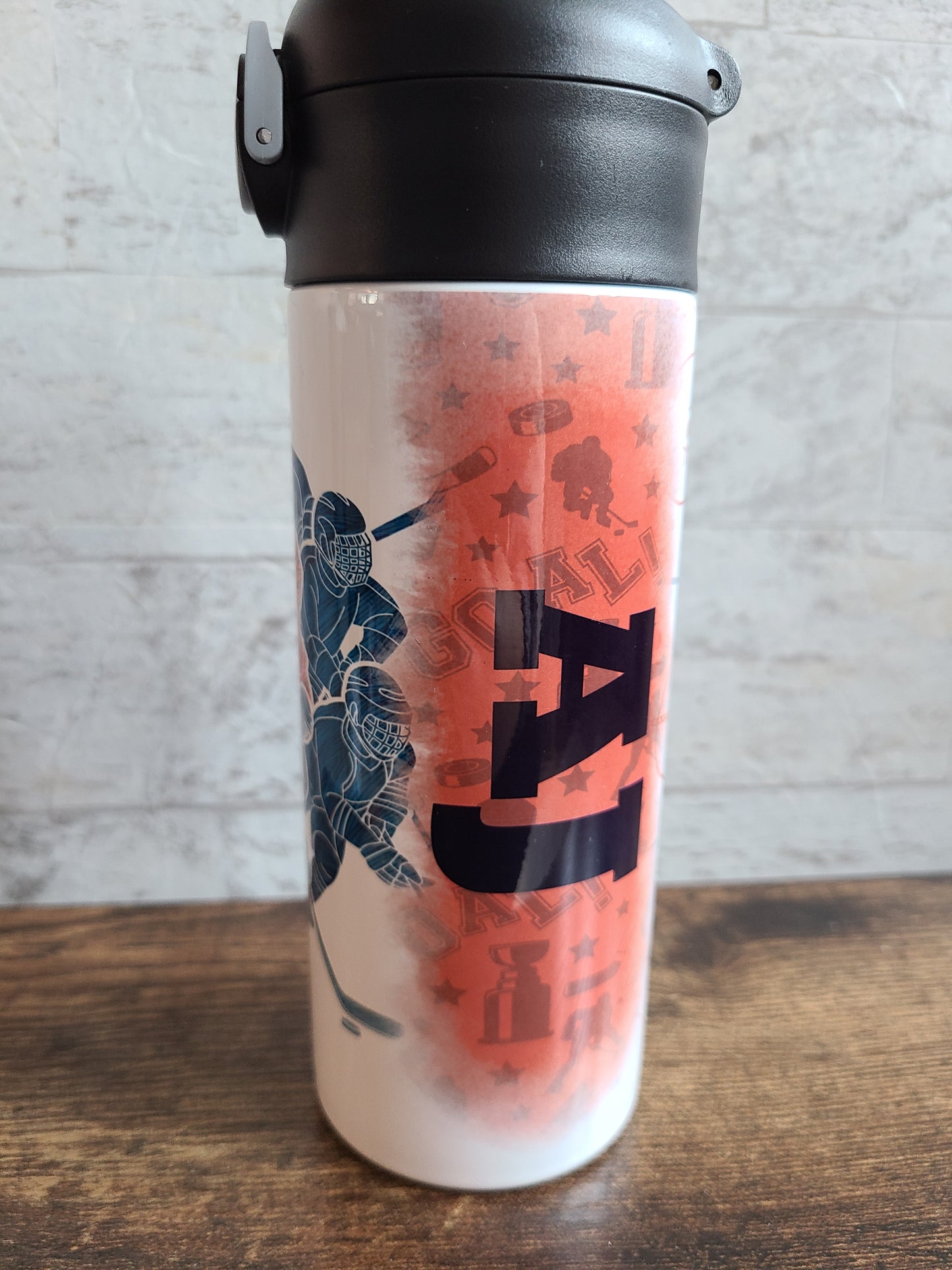 Personalized Hockey Water Bottle - 12 oz Flip Top Water Bottle with Straw
