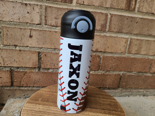 Personalized Sports Balls Water Bottle - 12 oz Flip Top Water Bottle with Straw
