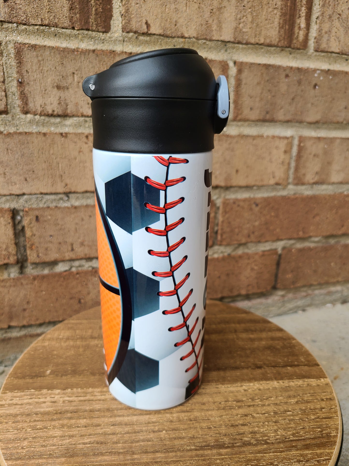 Personalized Multi-Sports Balls Water Bottle - 12 oz Flip Top Water Bottle with Straw