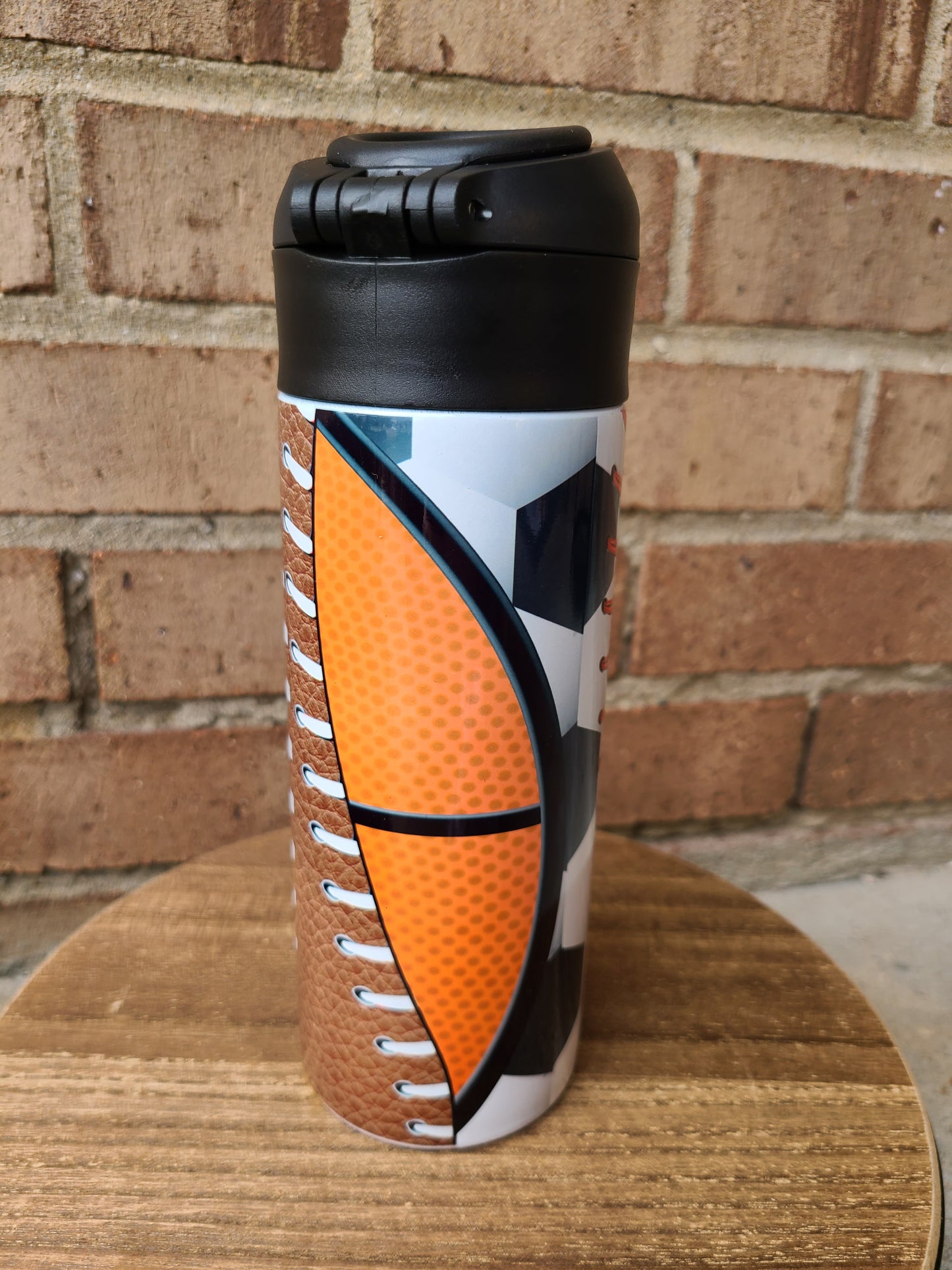 Personalized Multi-Sports Balls Water Bottle - 12 oz Flip Top Water Bottle with Straw