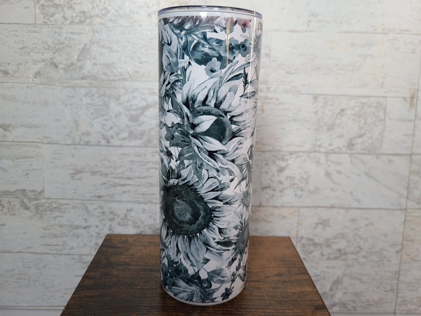 Black, White and Gray Floral Skinny Tumbler