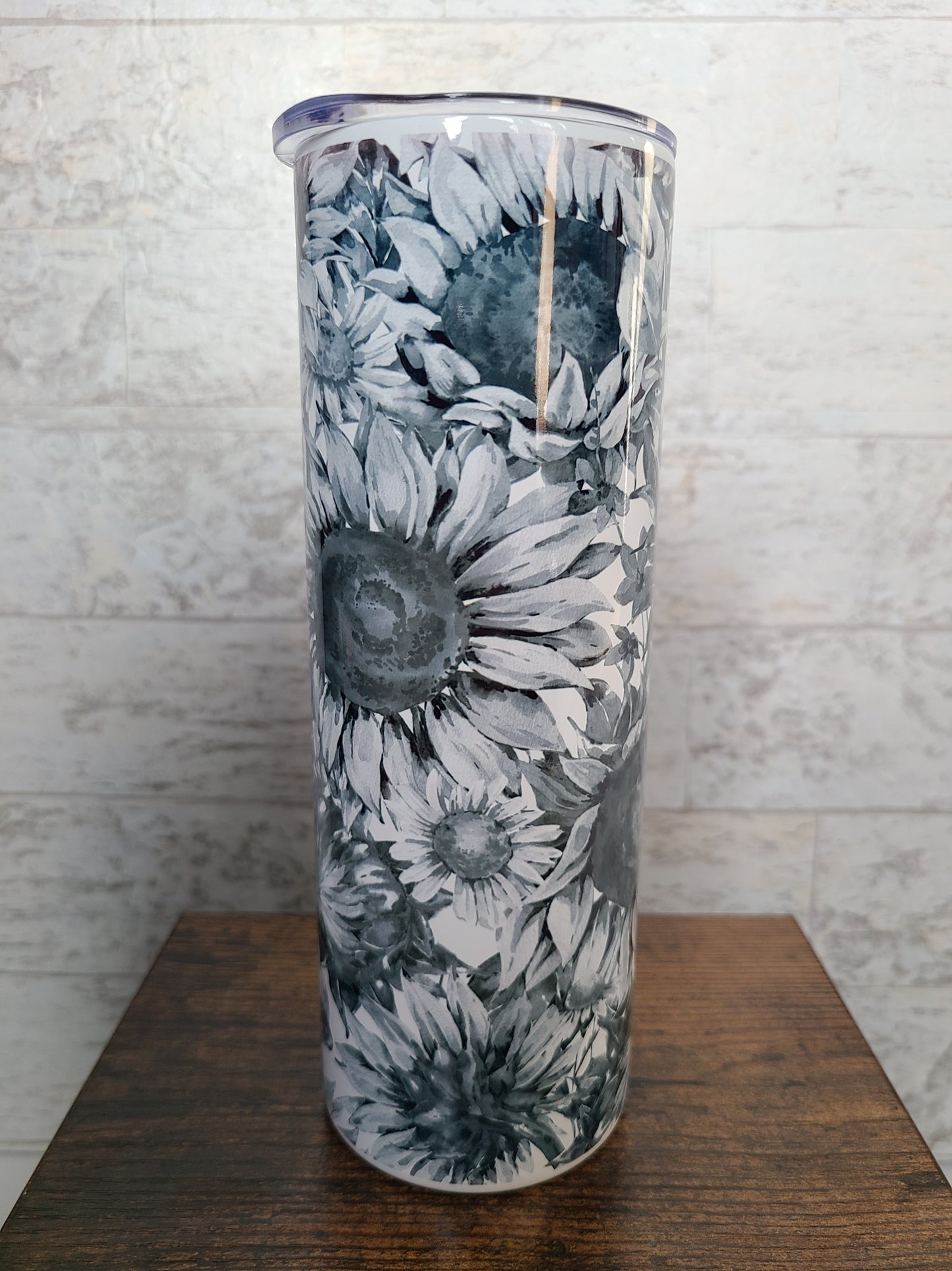 Black, White and Gray Floral Skinny Tumbler