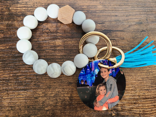 Photo Keychain Wristlet with Silicone Beads