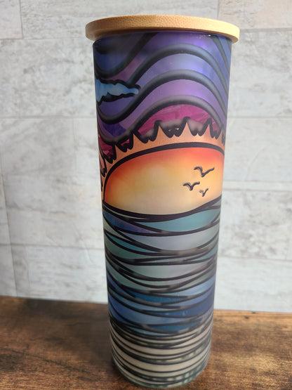 Colorful Sunset Stained Glass Frosted Glass Tumbler