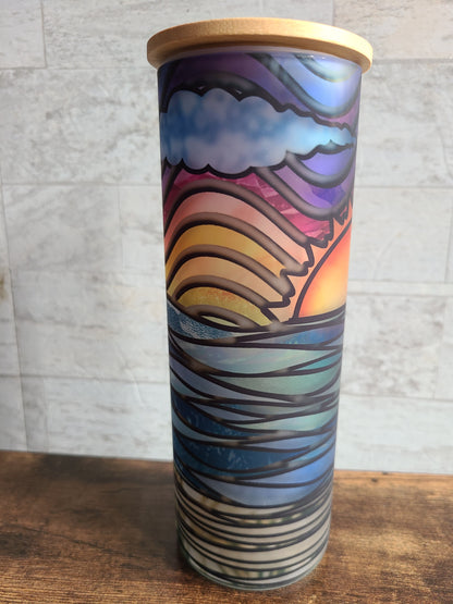Colorful Sunset Stained Glass Frosted Glass Tumbler