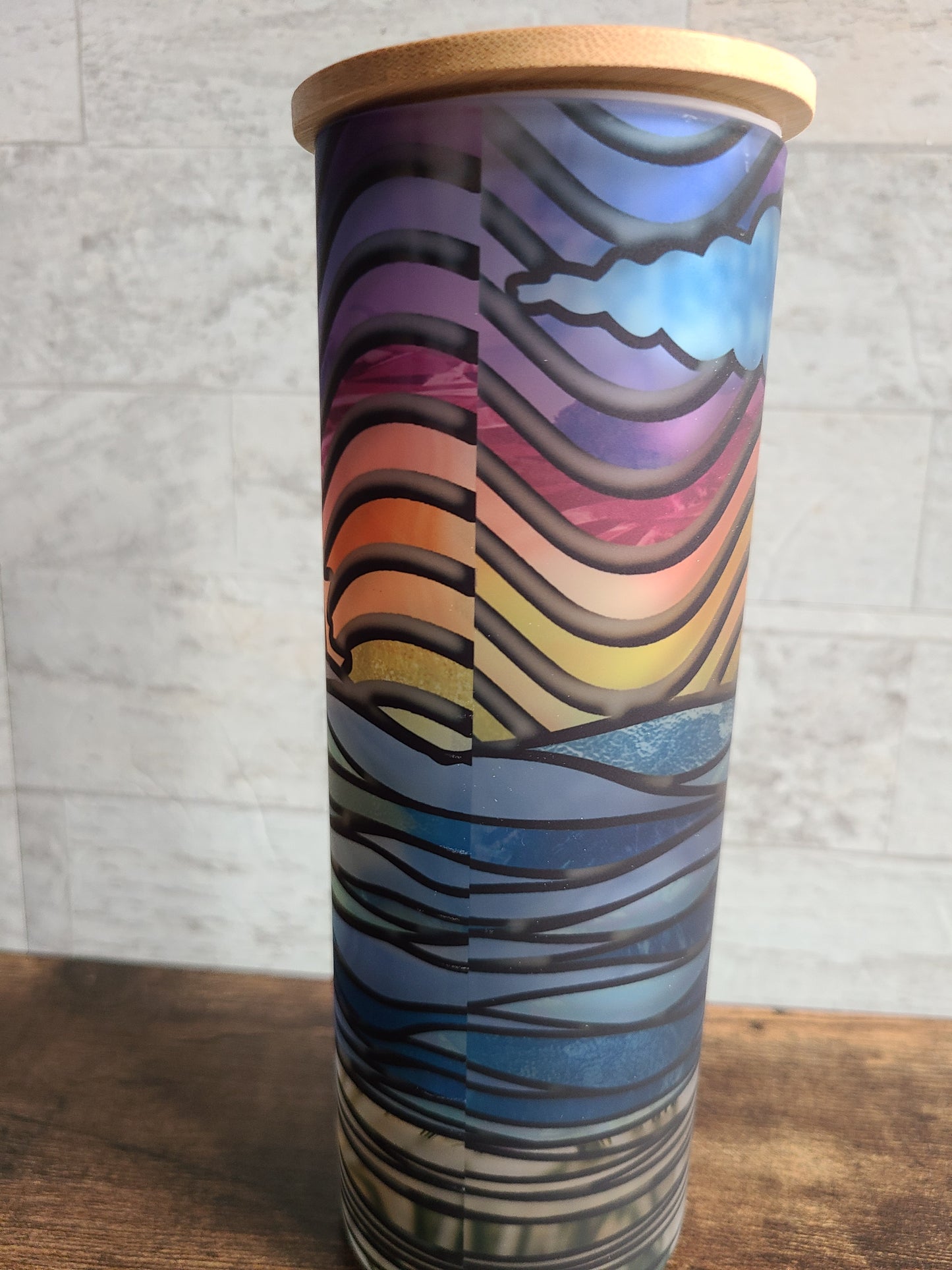 Colorful Sunset Stained Glass Frosted Glass Tumbler