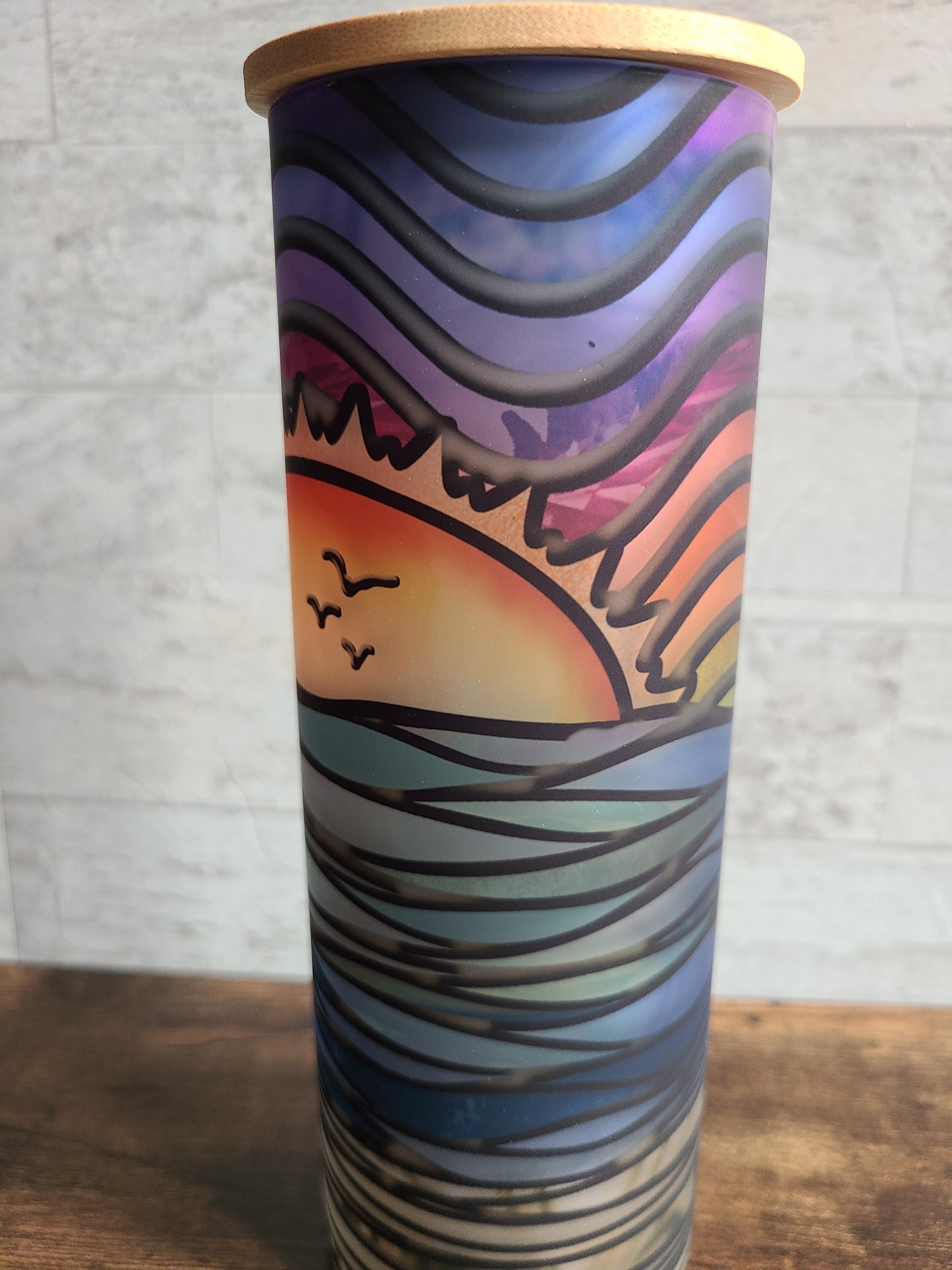 Colorful Sunset Stained Glass Frosted Glass Tumbler