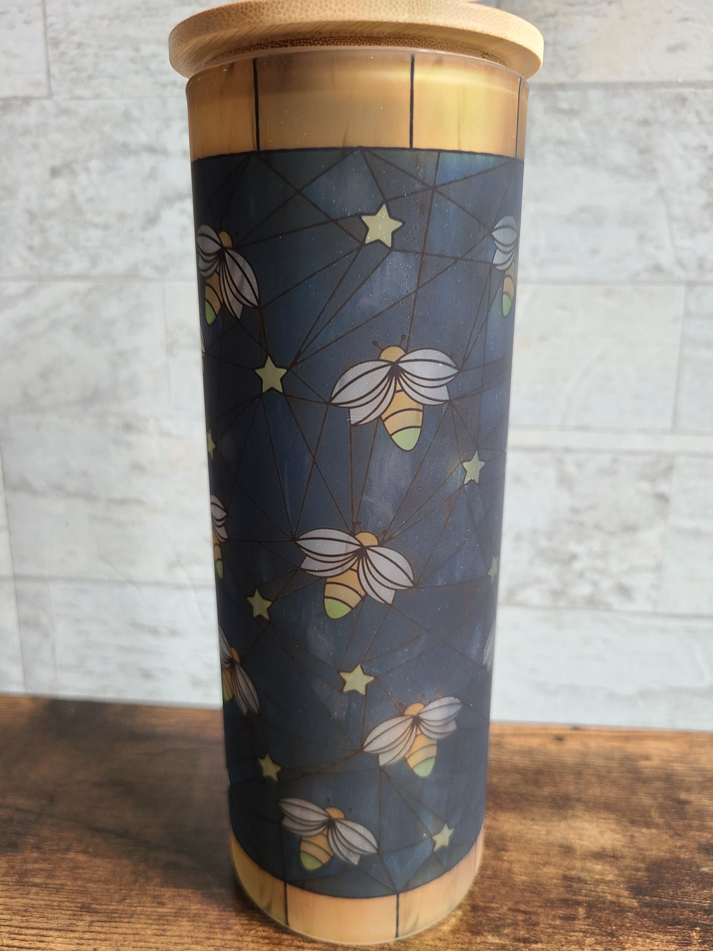Fireflies Stained Glass Frosted Glass Tumbler