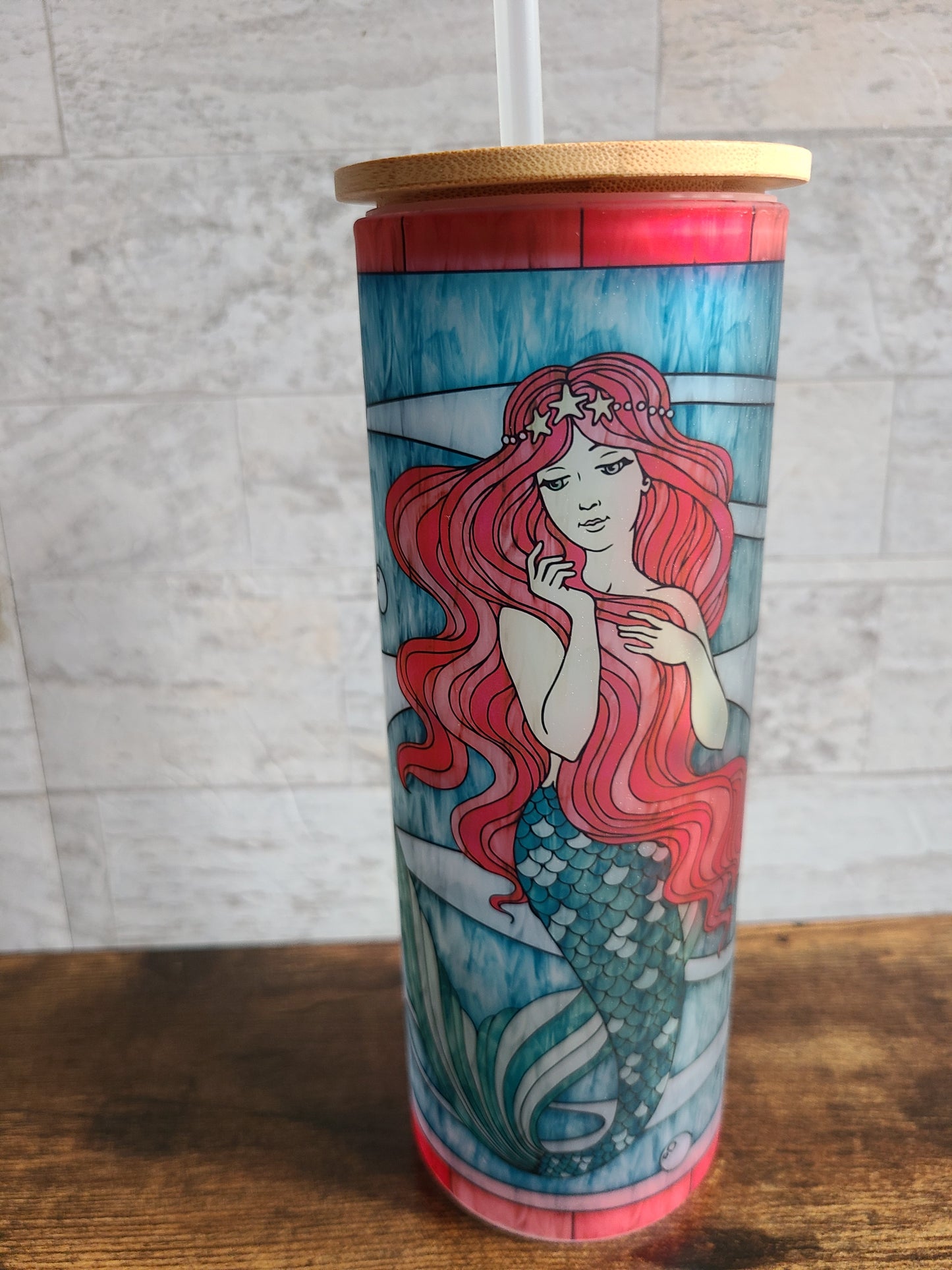 Mermaids Stained Glass Frosted Glass Tumbler