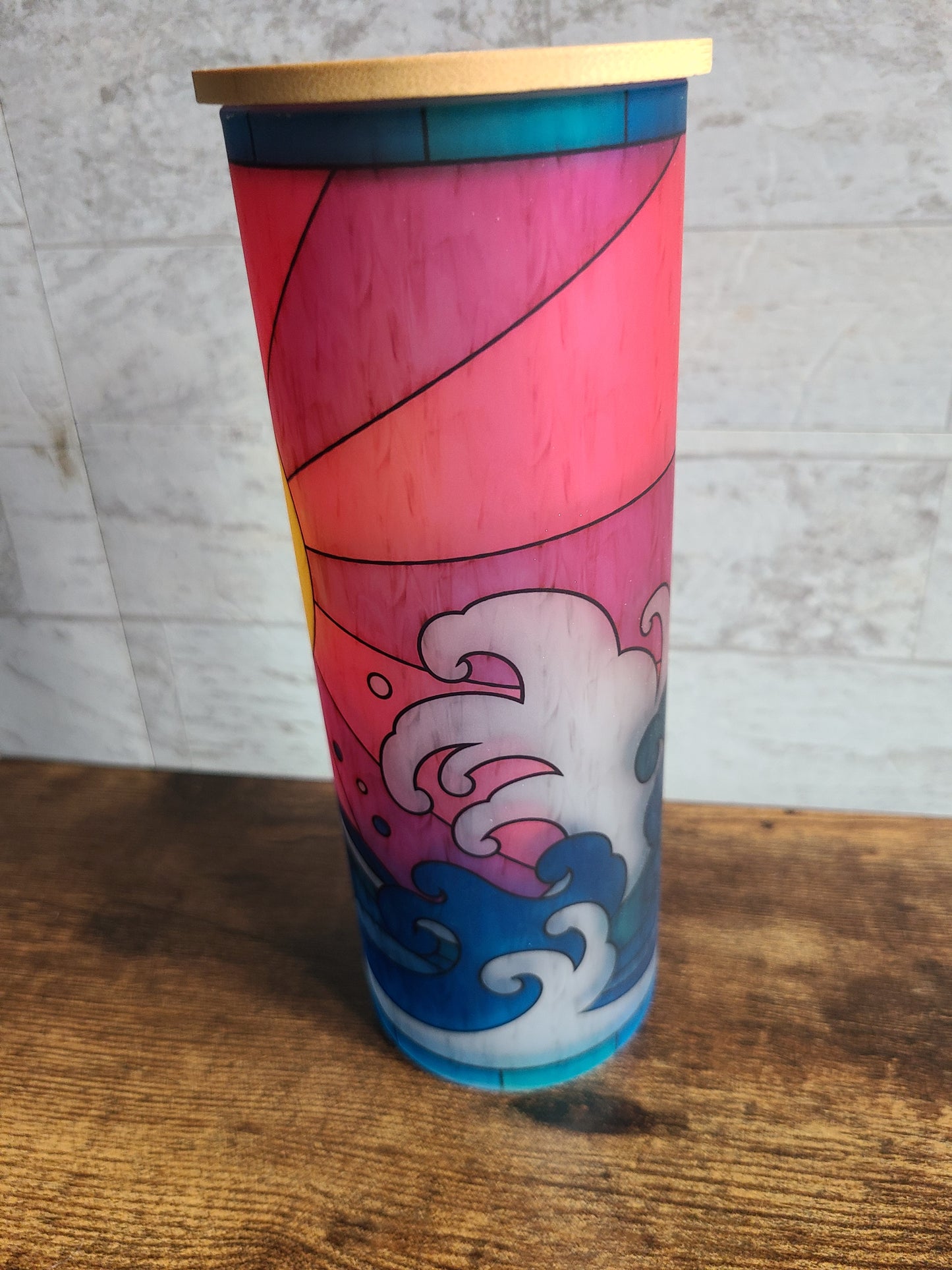 Pink Sunshine Stained Glass Frosted Glass Tumbler