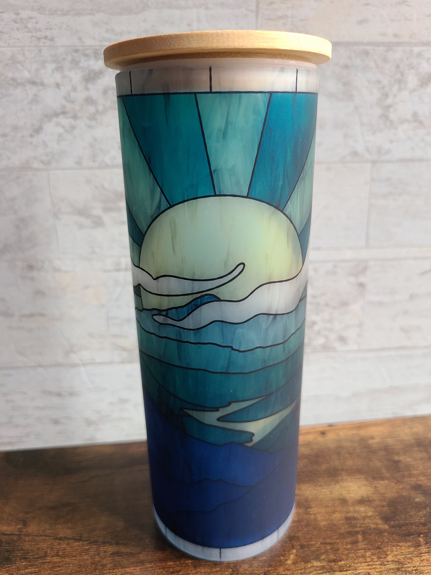 Blue Sunshine Stained Glass Frosted Glass Tumbler