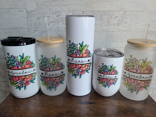 Personalized Floral Print Tumbler or Can Cooler
