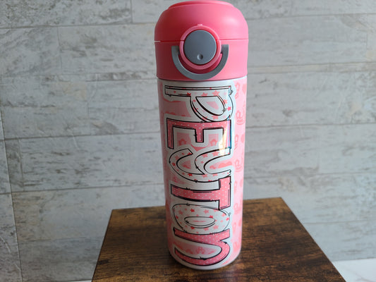 Personalized Pink Crowns and Hearts Water Bottle - 12 oz Flip Top Water Bottle with Straw