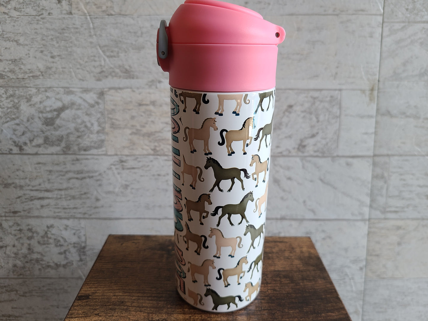 Personalized Horses Water Bottle - 12 oz Flip Top Water Bottle with Straw