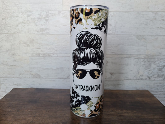 Track Mom Messy Bun 20 oz Skinny Tumbler