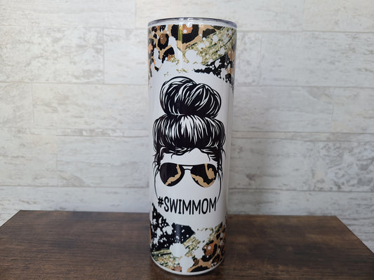Swim Mom Messy Bun 20 oz Skinny Tumbler